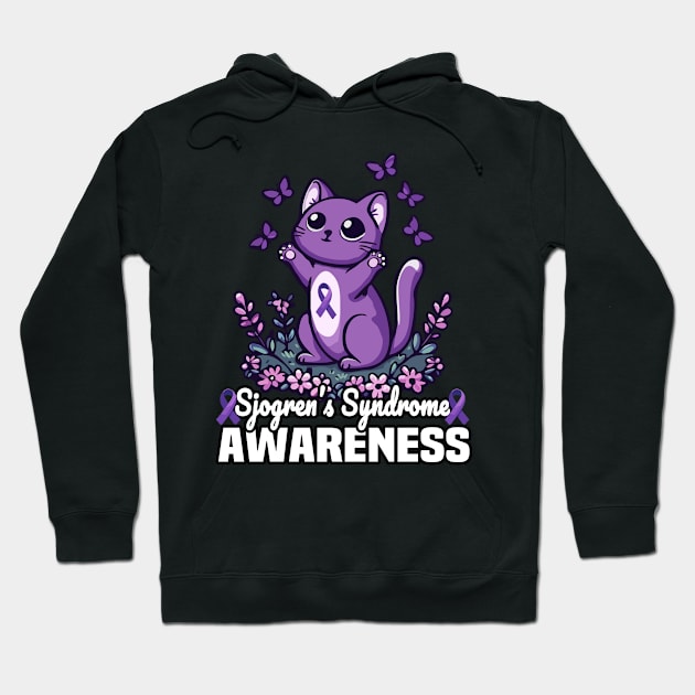 Sjogren's Syndrome Awareness Cat And Butterflies Hoodie by MoDesigns22 